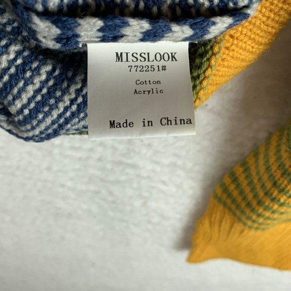 Misslook Sweater Women's Medium Multicolor Striped Cotton Knit Henley Neck 8161 - Picture 5 of 7